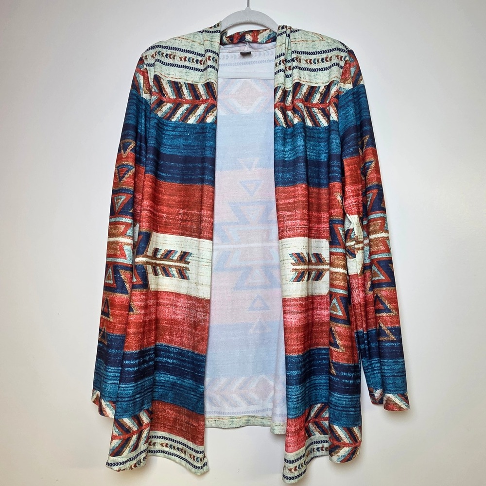 Ranlege Southwest Aztec Cardigan Women's Large Boho Open Front Duster Navajo